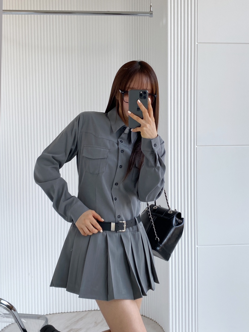 CLOTH直郵韓國代購㊣女裝新品推薦人氣職業連衣裙不含腰帶褶皺CLOTH連衣裙