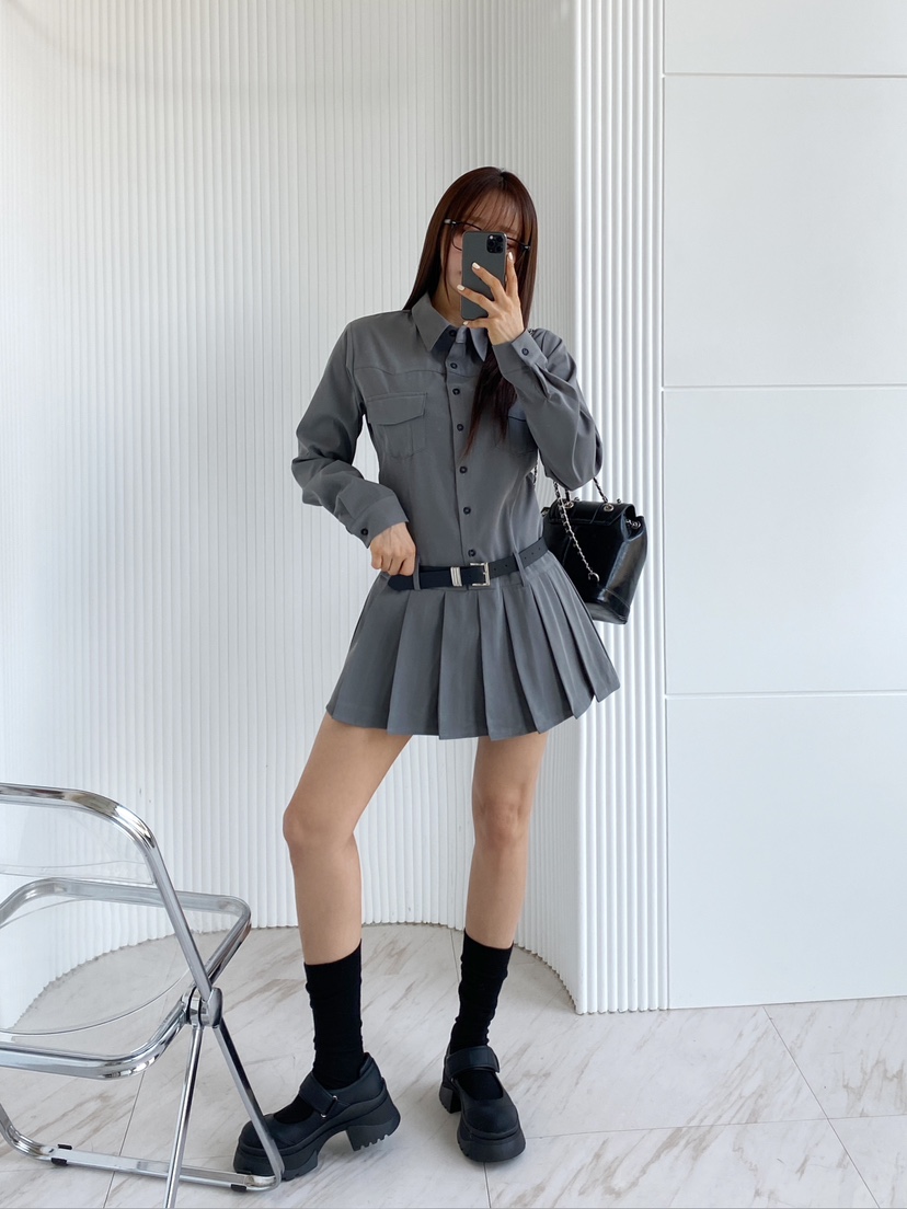 CLOTH直郵韓國代購㊣女裝新品推薦人氣職業連衣裙不含腰帶褶皺CLOTH連衣裙圖色2