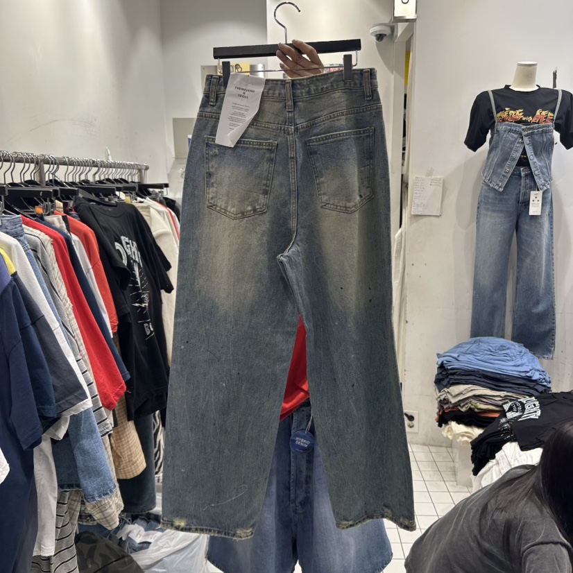 THE WEEKND韓國㊣直郵東大門代購女裝新品職業時尚25春夏牛仔褲THE WEEKND牛仔褲