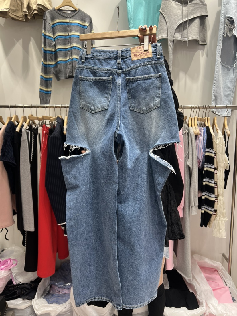 SOLAR韓國代購女裝新品25春夏人氣熱賣時尚真品休閑職業牛仔褲SOLAR牛仔褲