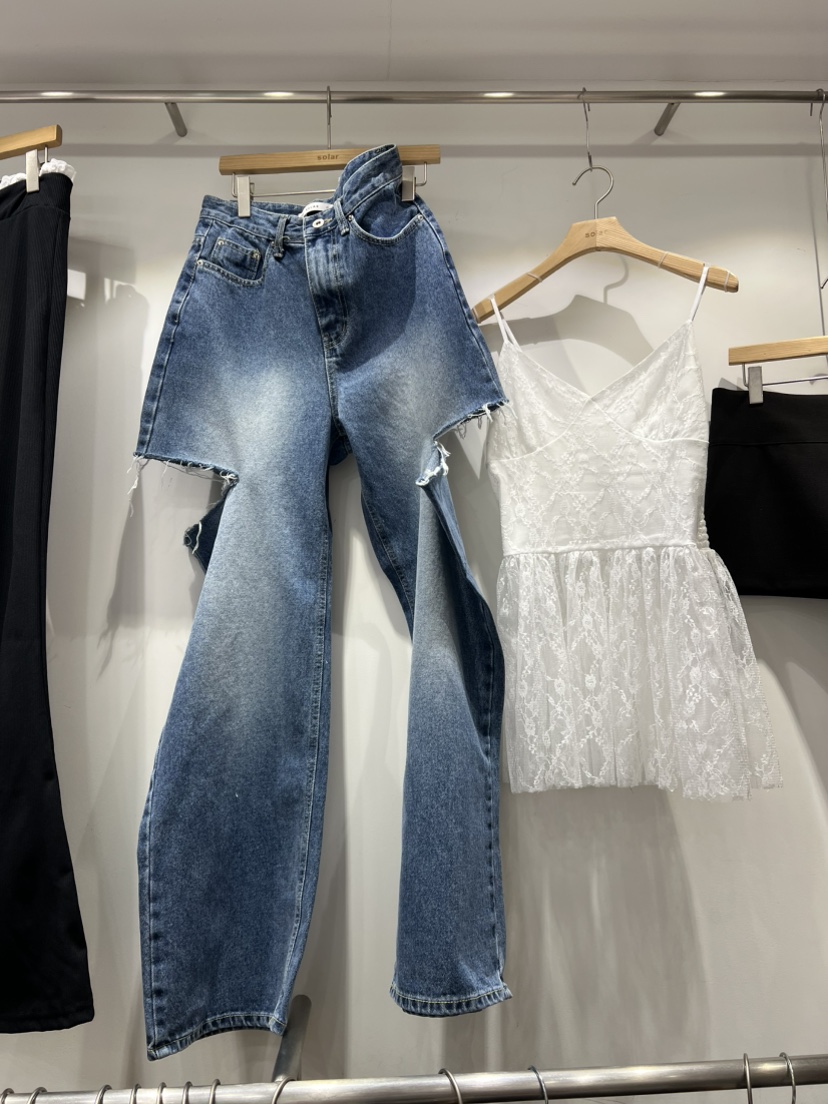 SOLAR韓國代購女裝新品25春夏人氣熱賣時尚真品休閑職業牛仔褲SOLAR牛仔褲