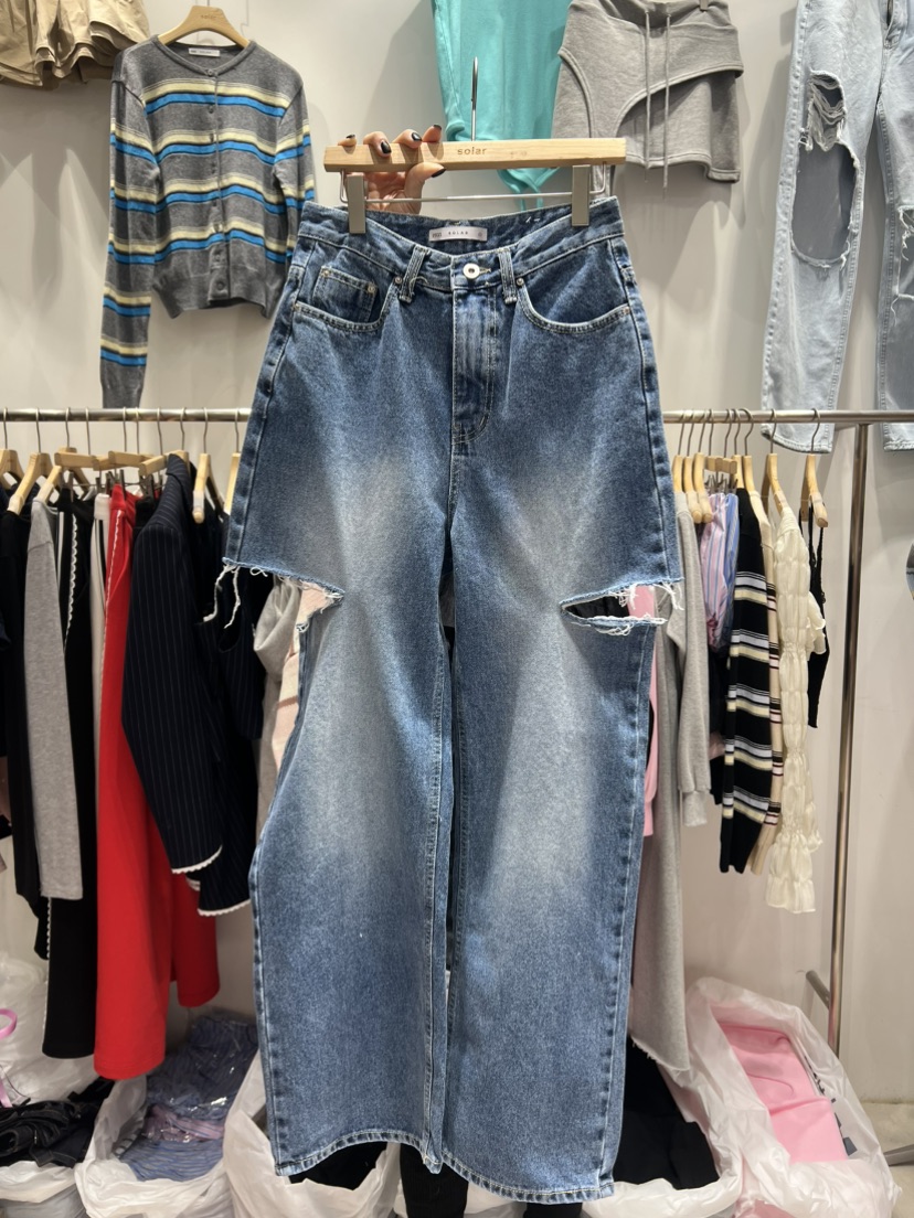 SOLAR韓國代購女裝新品25春夏人氣熱賣時尚真品休閑職業牛仔褲SOLAR牛仔褲