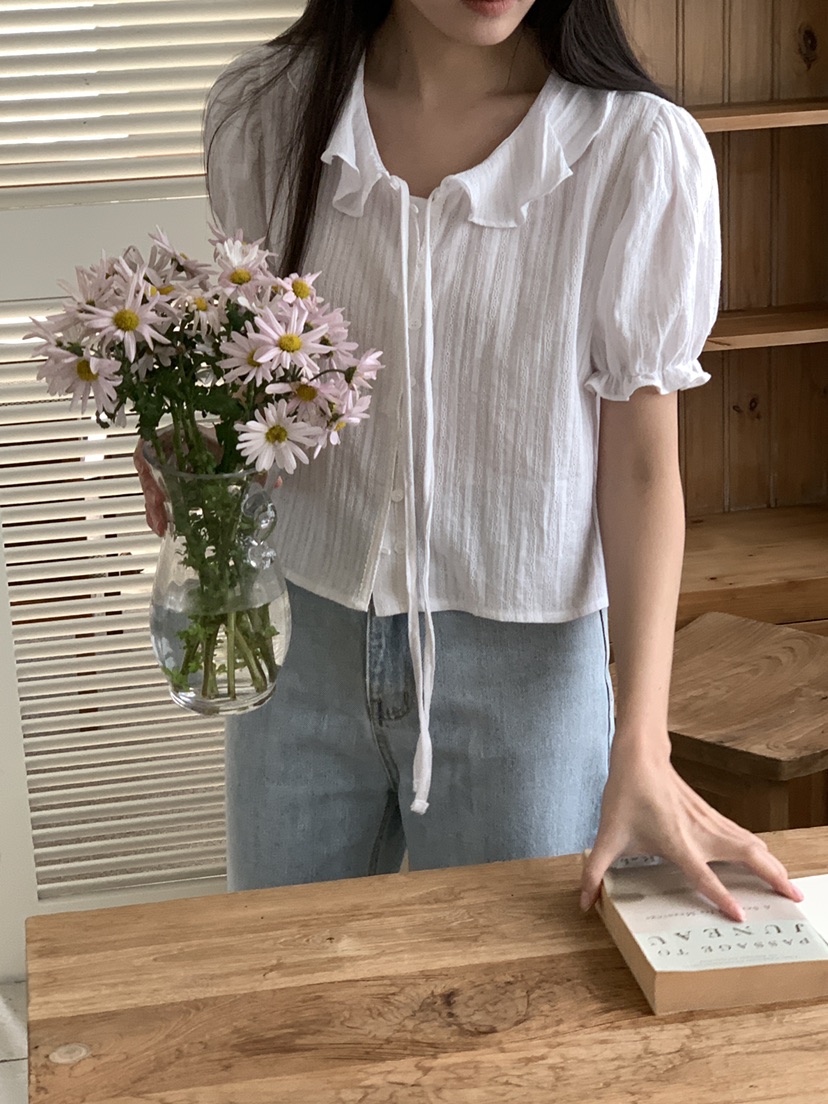 FRILL-T韓國代購女士新款職業休閑熱賣時尚襯衫蕾絲衫蕾絲FRILL-T襯衫/蕾絲衫