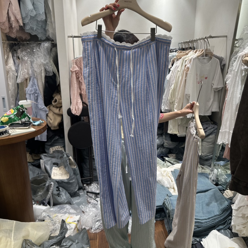 BERTHA直郵韓國代購㊣女裝新款時尚25春夏人氣職業休閑褲條紋BERTHA休閑褲