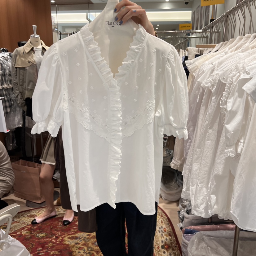 OGI韓國直郵㊣女裝新品休閑25春夏人氣推薦熱賣時尚襯衫蕾絲衫FLat OGI襯衫/蕾絲衫