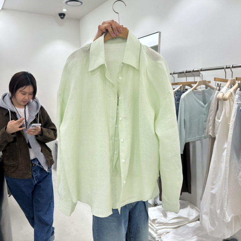 REPELLER韓國直郵㊣女裝新品人氣襯衫蕾絲衫含領帶亞麻寬松REPELLER襯衫/蕾絲衫圖色1