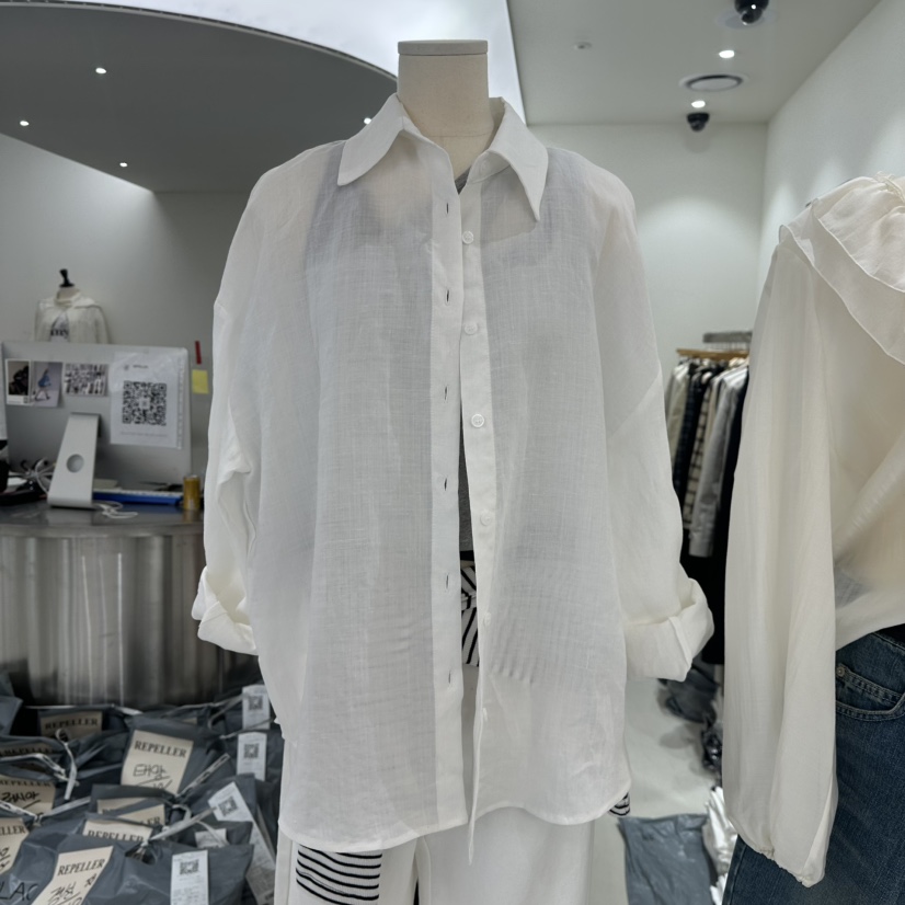 REPELLER韓國直郵㊣女裝新品人氣襯衫蕾絲衫含領帶亞麻寬松REPELLER襯衫/蕾絲衫圖色2