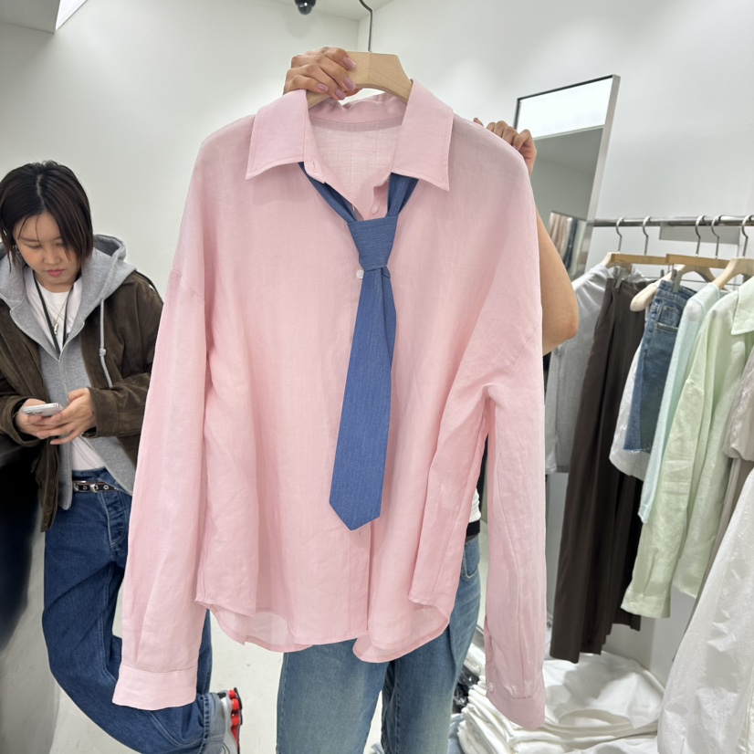 REPELLER韓國直郵㊣女裝新品人氣襯衫蕾絲衫含領帶亞麻寬松REPELLER襯衫/蕾絲衫圖色3
