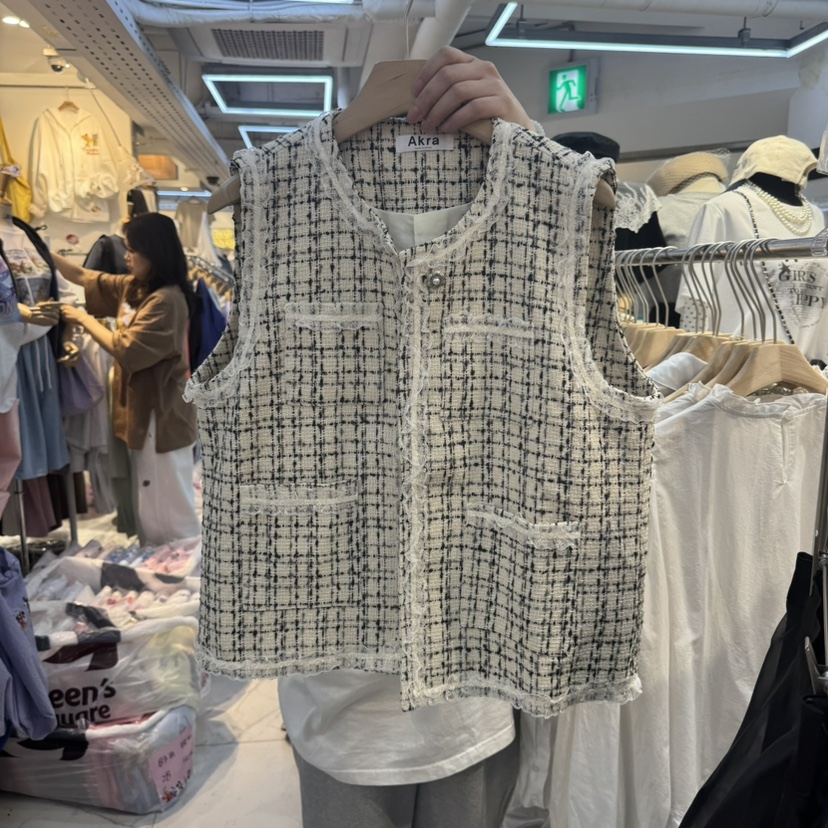 AKRA BY ART韓國直郵㊣女裝新款休閑推薦25春夏馬甲粗花呢格紋AKRA BY ART馬甲