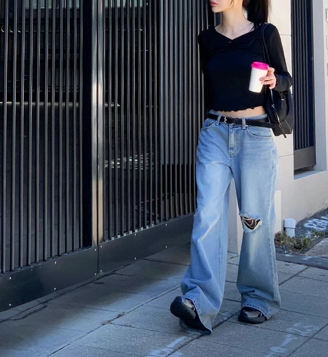 BLACKPOM-블랙폼-T韓國直郵㊣東大門實拍女裝新品人氣牛仔褲BLACKPOM-ot牛仔褲