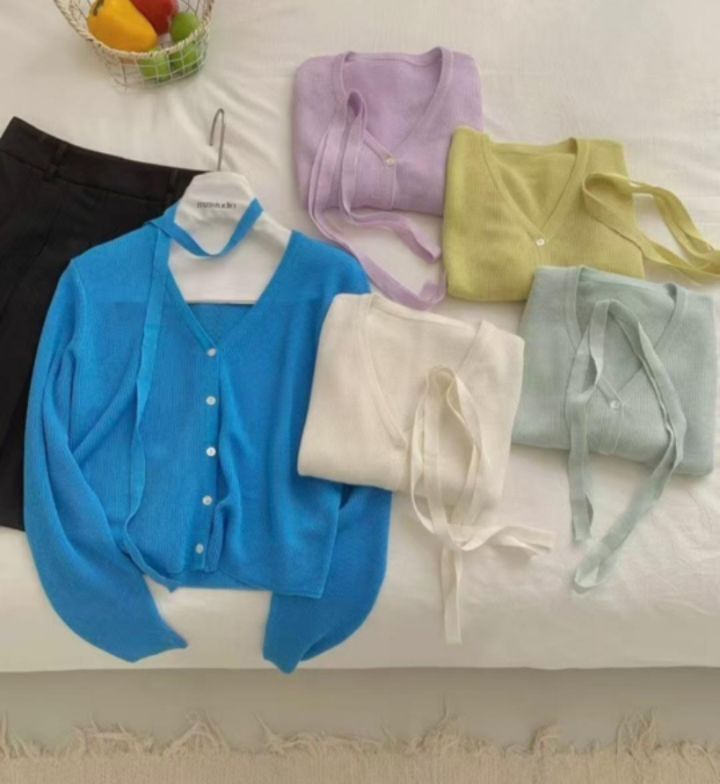 BELLINO293直郵韓國代購㊣女裝新款時尚熱賣25春夏針織衫含脖帶BOBBIE DOLL針織衫