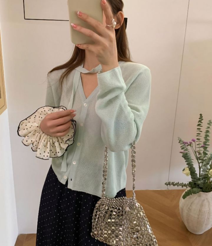 BELLINO293直郵韓國代購㊣女裝新款時尚熱賣25春夏針織衫含脖帶BOBBIE DOLL針織衫圖色2
