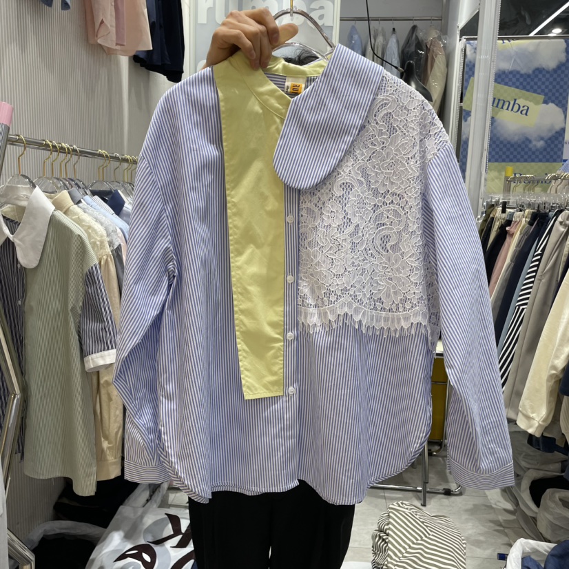 RUMBA直郵韓國代購㊣女裝新品推薦時尚職業休閑25春夏襯衫蕾絲衫RUMBA襯衫/蕾絲衫