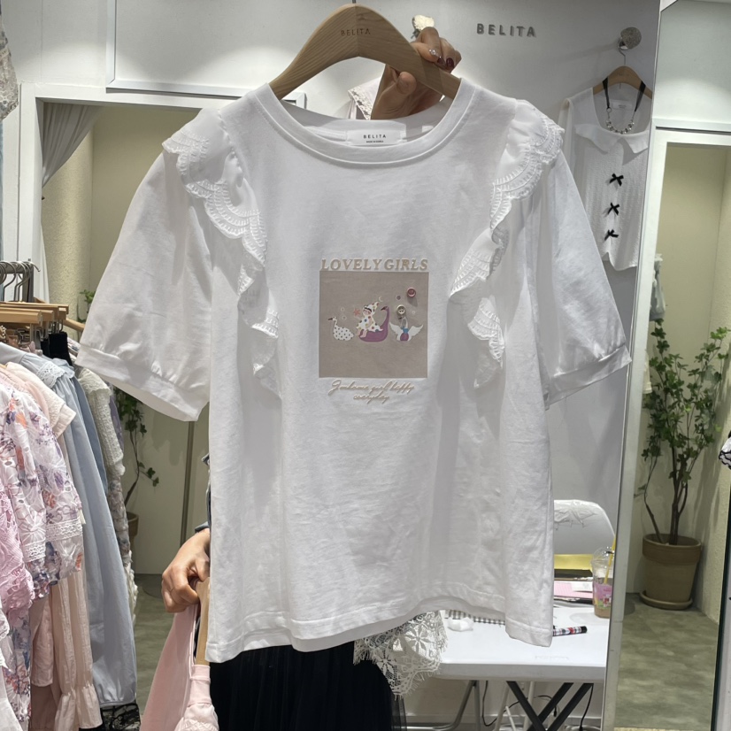 空韓國直郵㊣東大門實拍女裝新品25春夏休閑人氣熱賣T恤可愛的BELITAT恤圖色2