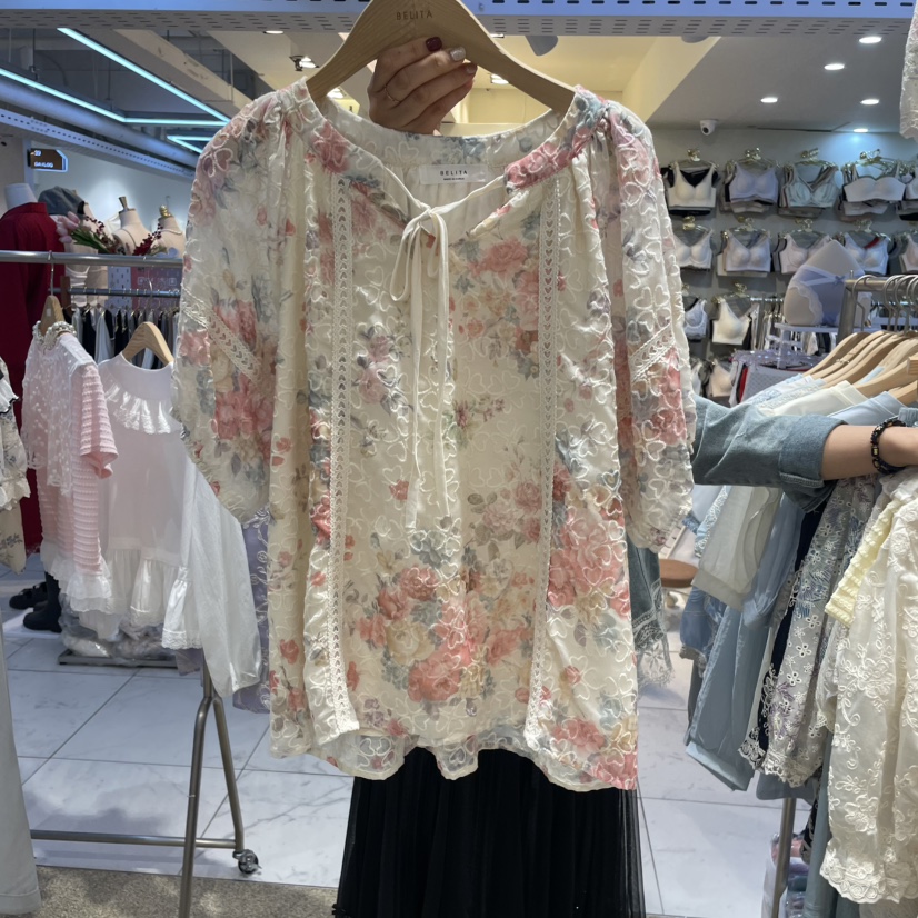 空韓國代購女士新品休閑推薦25春夏職業人氣時尚襯衫蕾絲衫BELITA襯衫/蕾絲衫圖色2