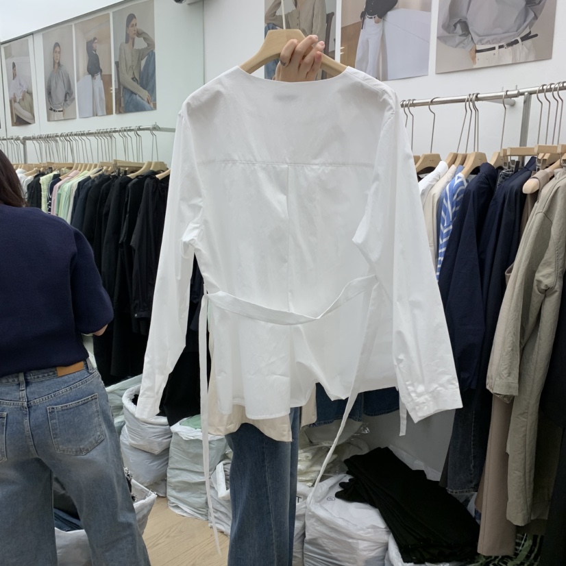 MOI-A東大門代購女士新款真品熱賣推薦休閑襯衫蕾絲衫含腰帶MOI-A襯衫/蕾絲衫
