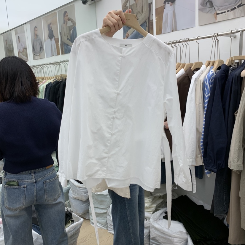 MOI-A東大門代購女士新款真品熱賣推薦休閑襯衫蕾絲衫含腰帶MOI-A襯衫/蕾絲衫