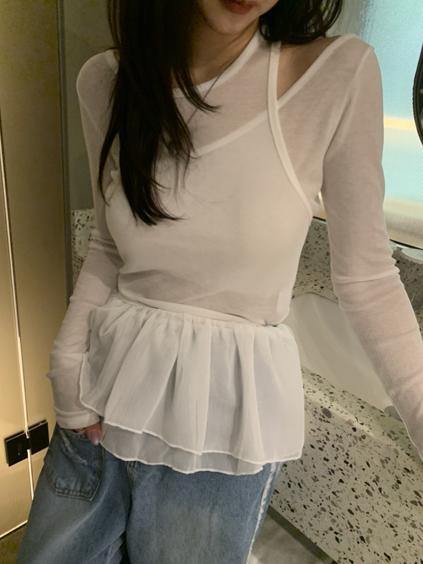 BADCALM東大門實拍女裝新品休閑推薦人氣職業長袖T恤天絲雙層BADCALM長袖T恤