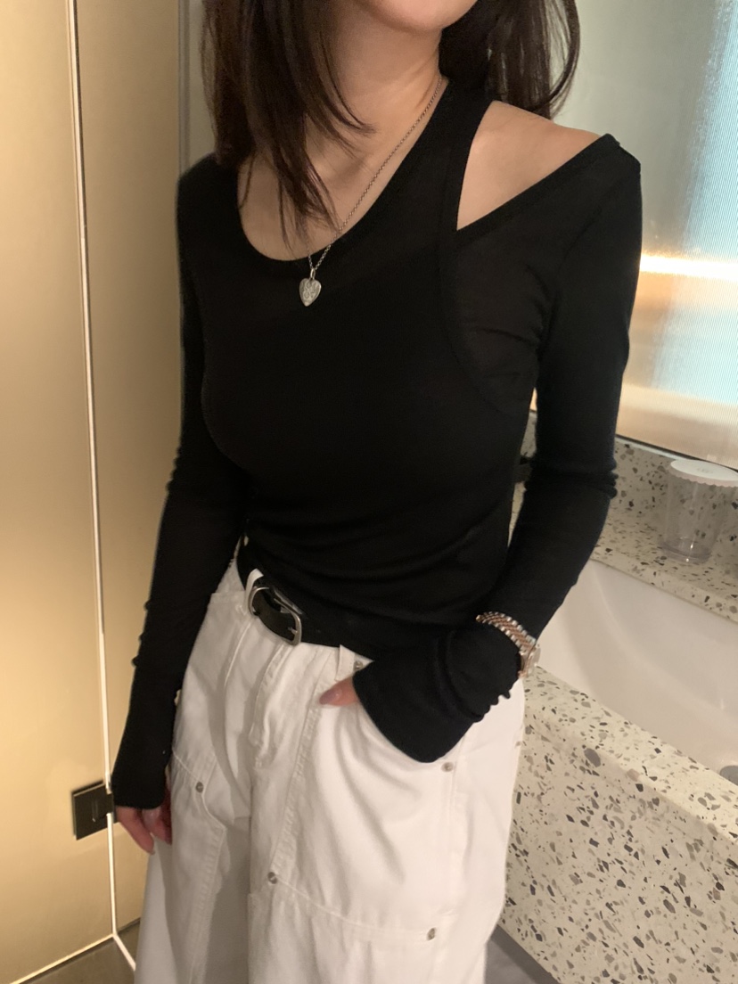 BADCALM東大門實拍女裝新品休閑推薦人氣職業長袖T恤天絲雙層BADCALM長袖T恤
