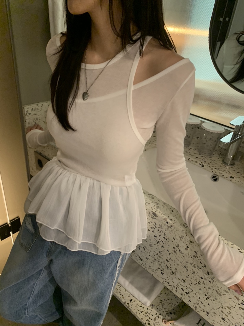 BADCALM東大門實拍女裝新品休閑推薦人氣職業長袖T恤天絲雙層BADCALM長袖T恤