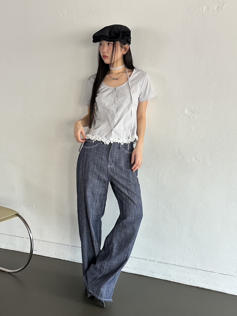I MFACT韓國直郵㊣女裝新款休閑25春夏人氣襯衫蕾絲衫荷葉邊I MFACT襯衫/蕾絲衫