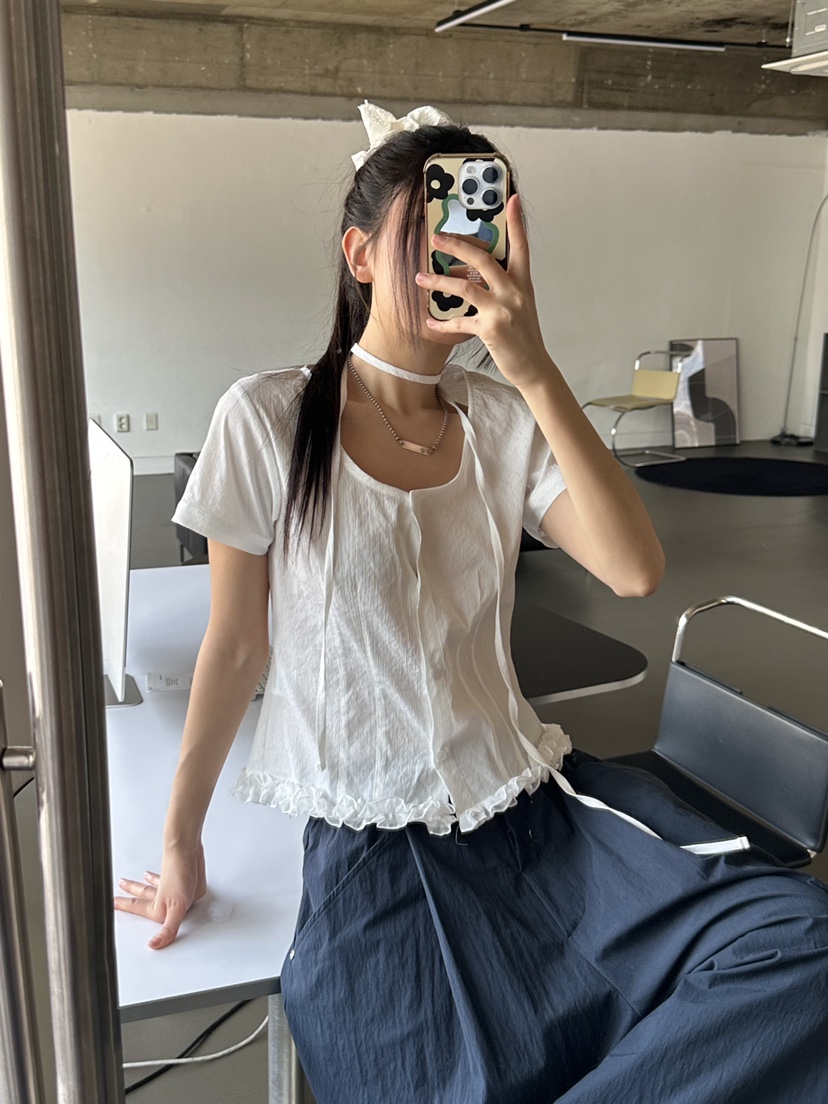 I MFACT韓國直郵㊣女裝新款休閑25春夏人氣襯衫蕾絲衫荷葉邊I MFACT襯衫/蕾絲衫
