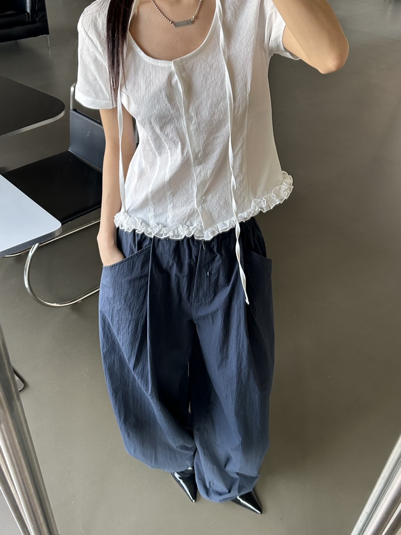 I MFACT韓國直郵㊣女裝新款休閑25春夏人氣襯衫蕾絲衫荷葉邊I MFACT襯衫/蕾絲衫