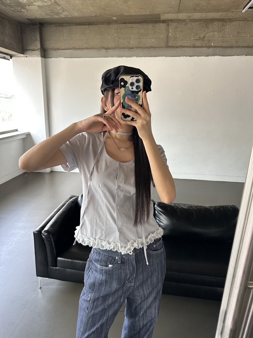 I MFACT韓國直郵㊣女裝新款休閑25春夏人氣襯衫蕾絲衫荷葉邊I MFACT襯衫/蕾絲衫