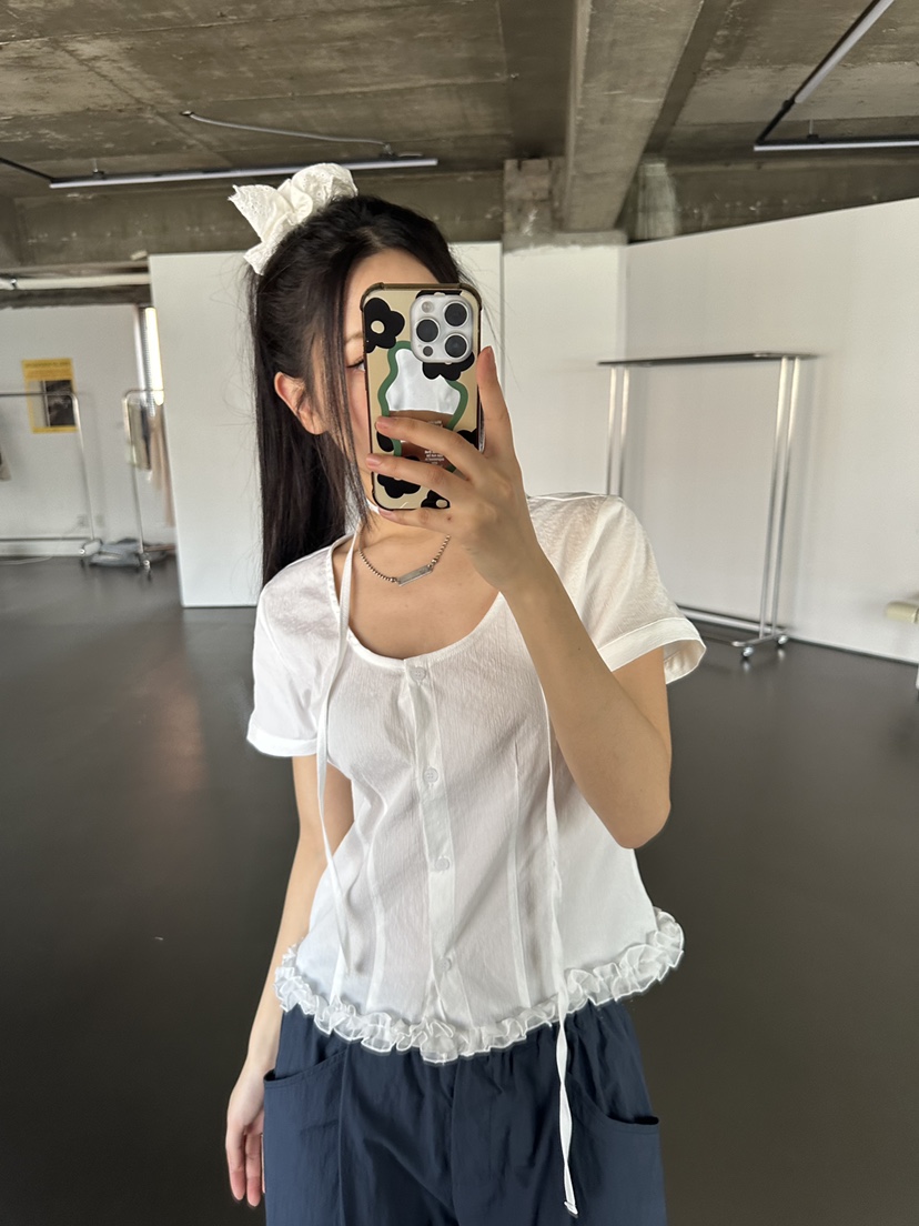 I MFACT韓國直郵㊣女裝新款休閑25春夏人氣襯衫蕾絲衫荷葉邊I MFACT襯衫/蕾絲衫