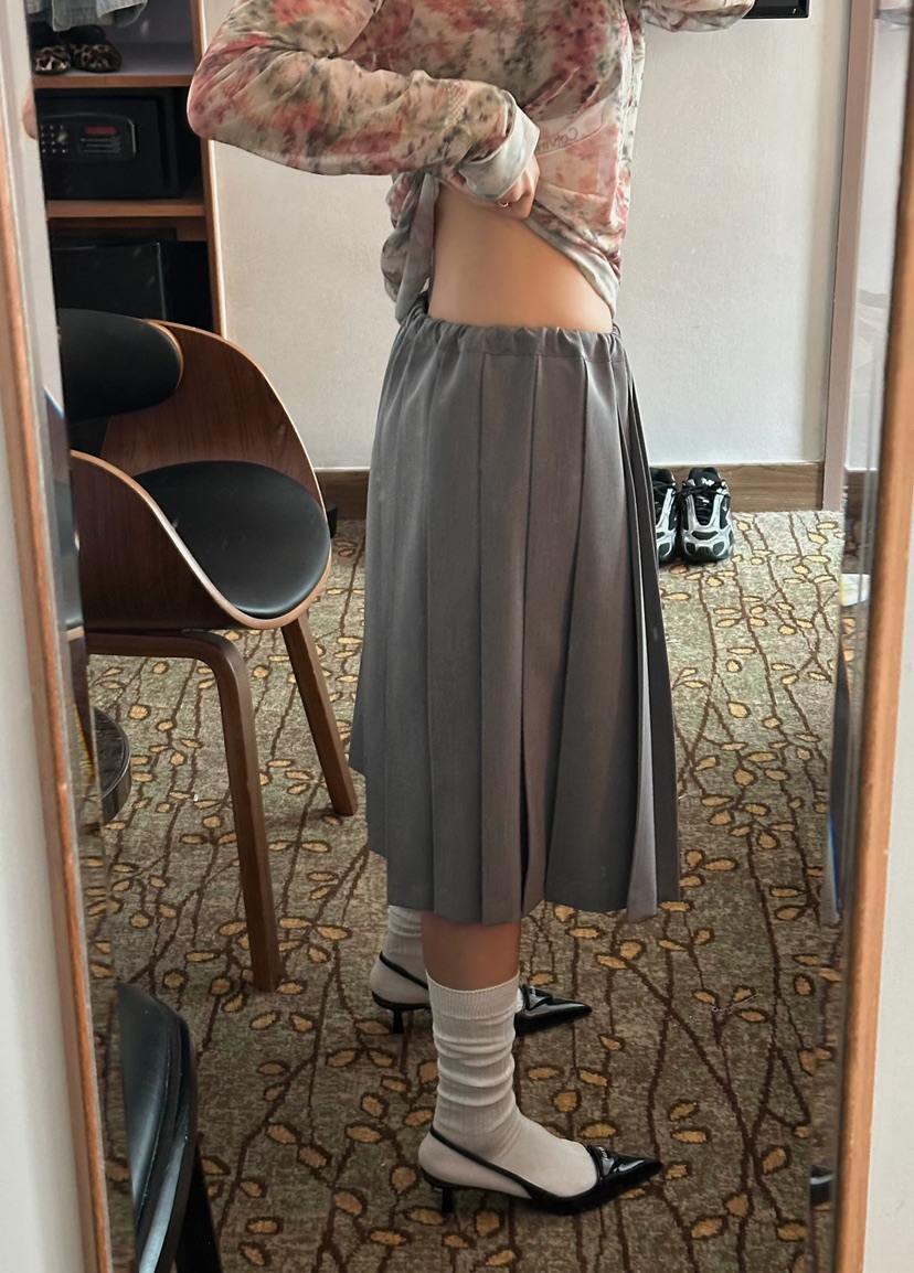 BYRING東大門代購女裝新款25春夏人氣真品半身裙中短裙百褶BYRING半身裙/中短裙