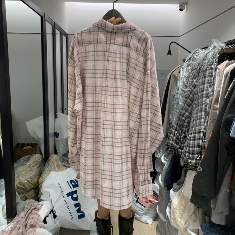 LOVE PULL東大門代購女裝新款25春夏時尚休閑襯衫蕾絲衫格紋LOVE PULL襯衫/蕾絲衫