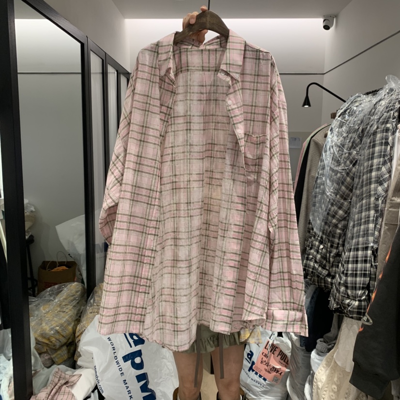 LOVE PULL東大門代購女裝新款25春夏時尚休閑襯衫蕾絲衫格紋LOVE PULL襯衫/蕾絲衫圖色2