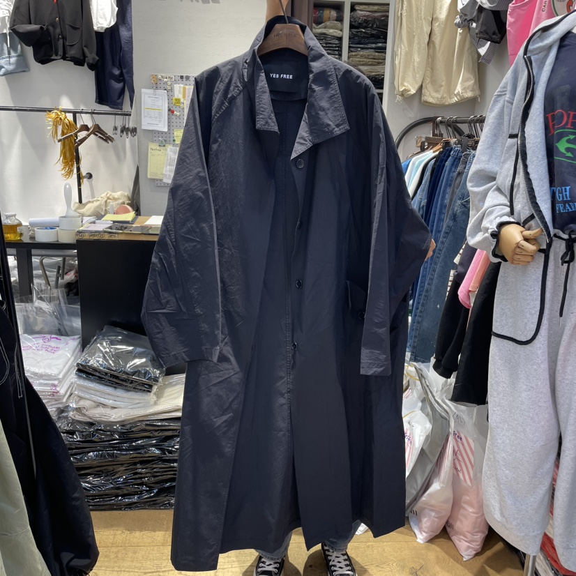 YESFREE韓國代購女士新品熱賣休閑25春夏真品職業長款風衣高領YESFREE長款風衣圖色1