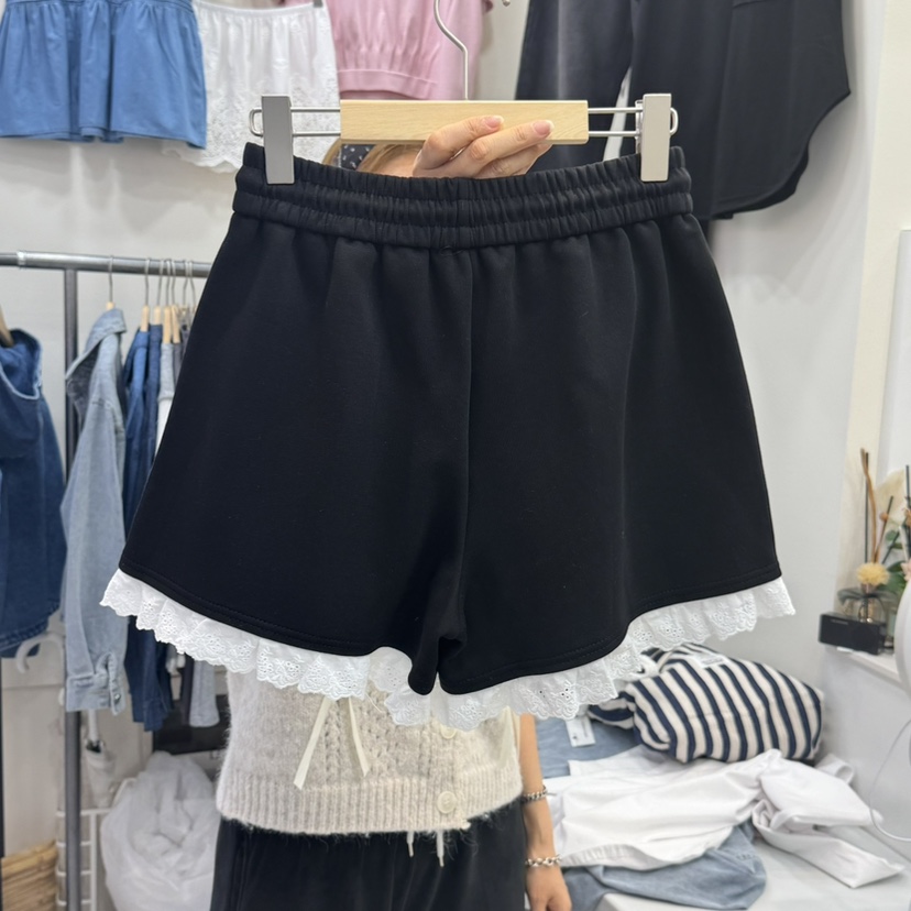 HOJAE東大門實拍女士新品真品人氣推薦時尚休閑熱賣短褲蕾絲MID-LEVEL JUMP短褲