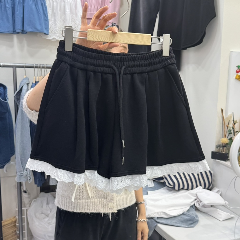 HOJAE東大門實拍女士新品真品人氣推薦時尚休閑熱賣短褲蕾絲MID-LEVEL JUMP短褲圖色2
