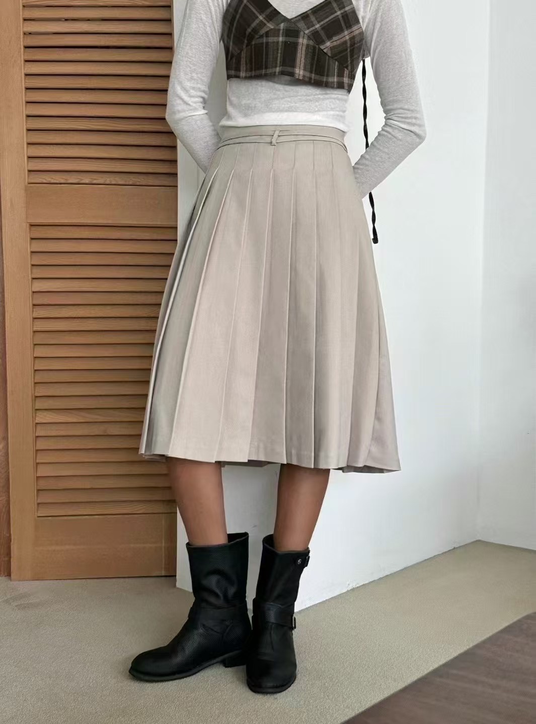 PRANA/CLOTHINK韓國直郵㊣東大門實拍女裝新品職業半身裙中短裙褶皺PRANA/CLOTHINK半身裙/中短裙圖色1