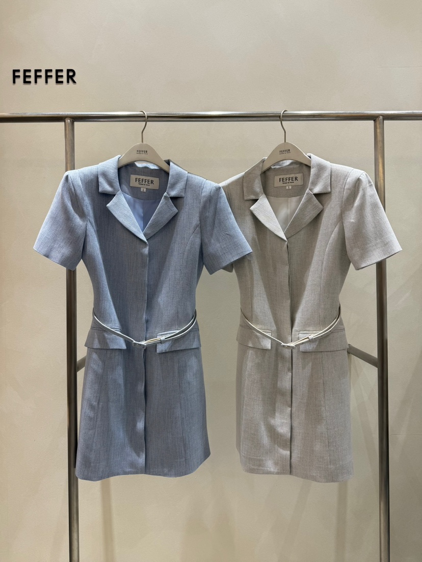 FEFFER直郵韓國代購㊣女裝新品職業25春夏人氣連衣裙含腰帶FEFFER連衣裙