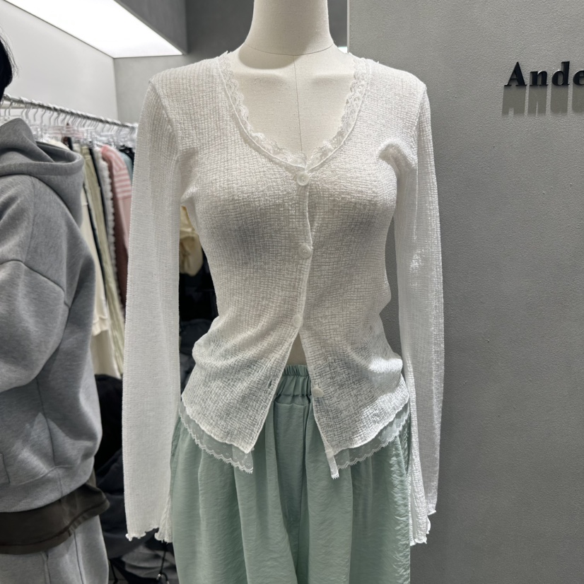 ANDE韓國直郵女士新款休閑人氣熱賣時尚推薦針織衫蕾絲開衫ANDE針織衫圖色4