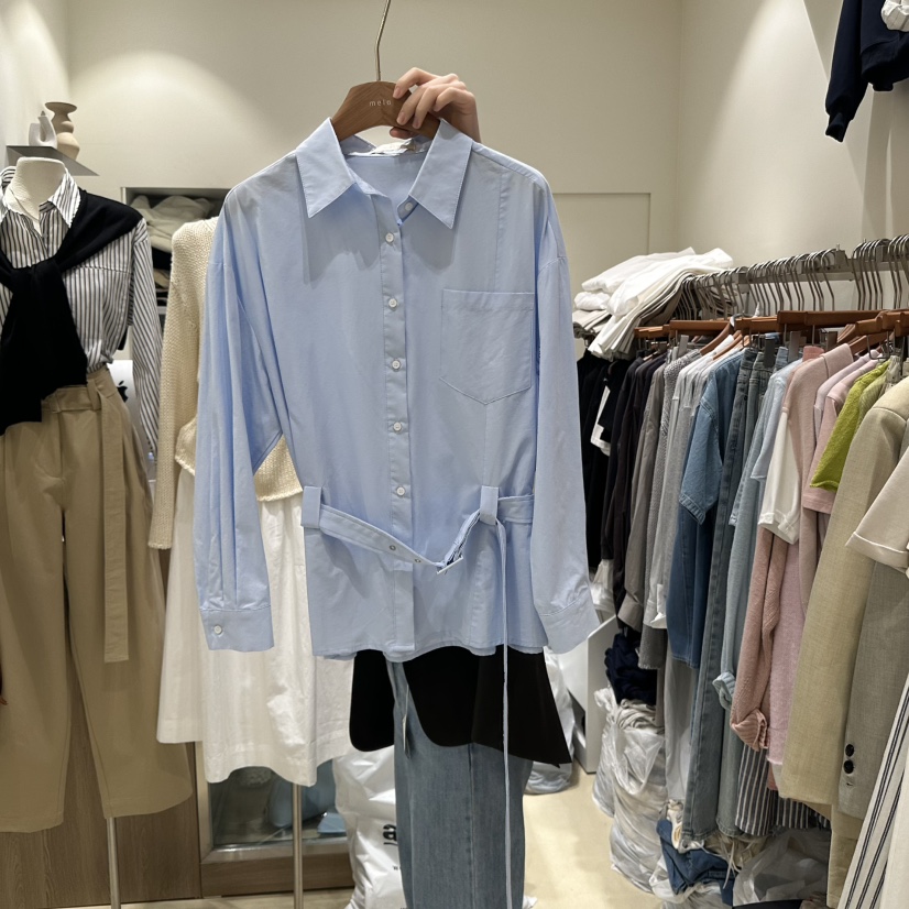 MELO東大門代購女士新款休閑真品熱賣職業襯衫蕾絲衫含腰帶MELO襯衫/蕾絲衫圖色2