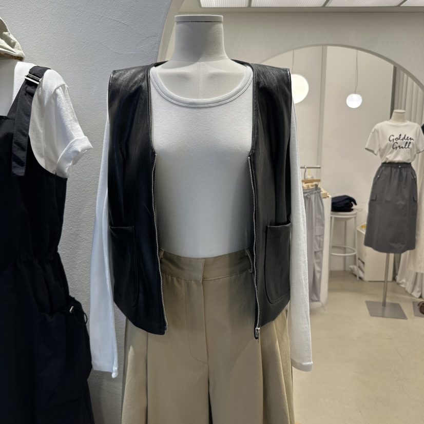 GOLDEN MARKET韓國直郵女士新品職業人氣馬甲不含內搭皮革GOLDEN MARKET馬甲