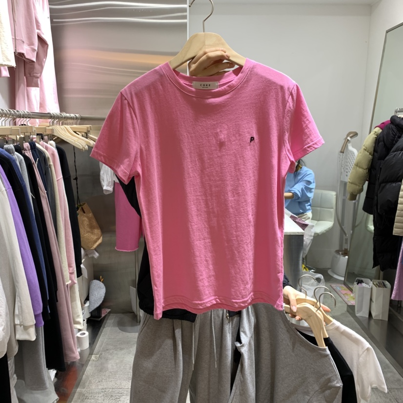 COKE CAKE韓國代購女士新款25春夏真品時尚熱賣人氣T恤刺繡CHAET恤圖色4