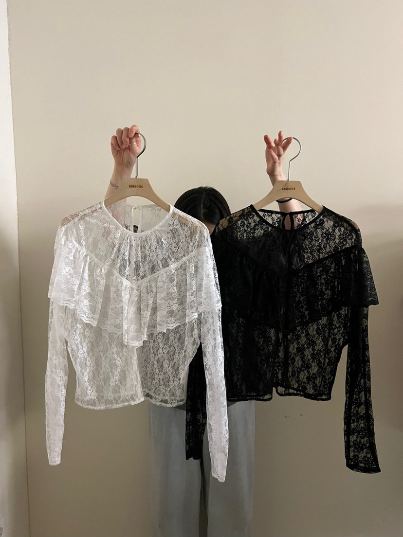 BALANCE韓國㊣直郵東大門代購女裝新品職業襯衫蕾絲衫透明蕾絲BALANCE襯衫/蕾絲衫