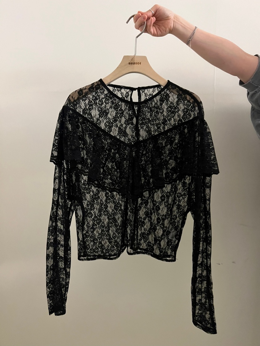 BALANCE韓國㊣直郵東大門代購女裝新品職業襯衫蕾絲衫透明蕾絲BALANCE襯衫/蕾絲衫圖色2