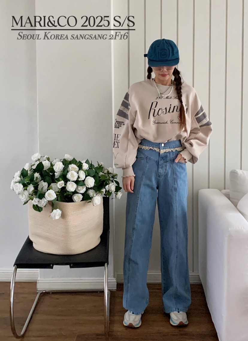 MARI CO韓國直郵㊣女裝新品熱賣25春夏人氣推薦牛仔褲褶皺MARI CO牛仔褲