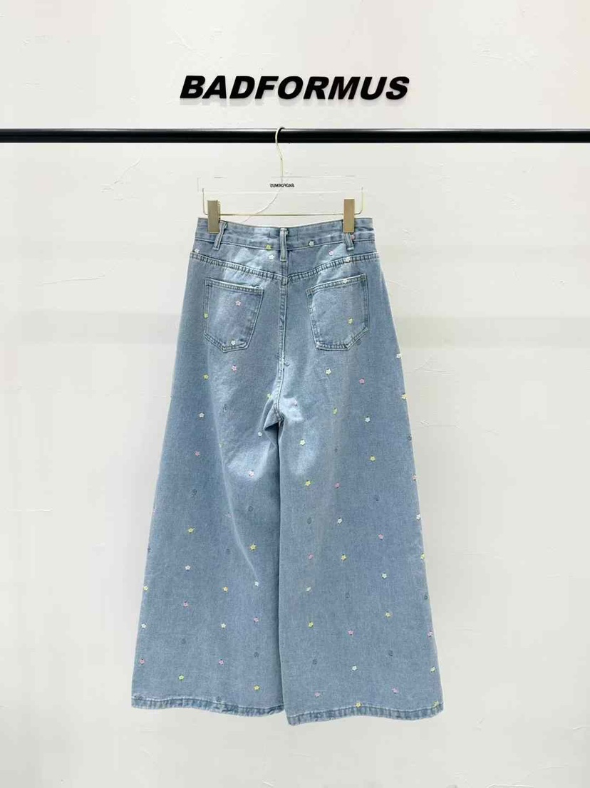 BADFORMUS韓國直郵㊣東大門實拍女裝新品時尚推薦牛仔褲刺繡BADFORMUS牛仔褲
