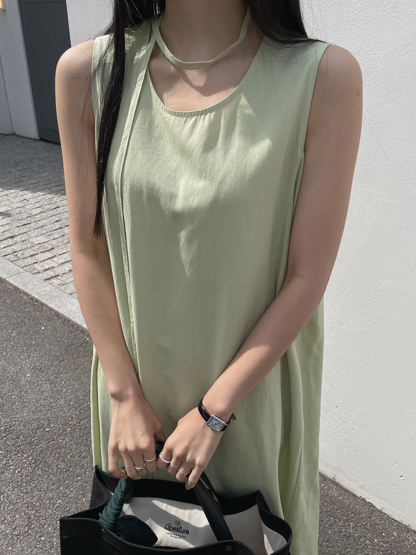 MUSHROOM EFFECT韓國直郵㊣女裝新品職業連衣裙含腰繩亞麻MUSHROOM EFFECT連衣裙