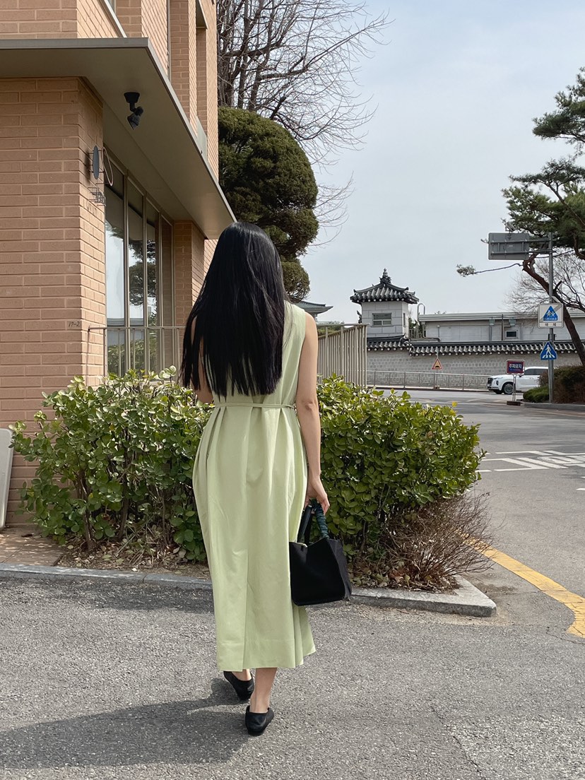 MUSHROOM EFFECT韓國直郵㊣女裝新品職業連衣裙含腰繩亞麻MUSHROOM EFFECT連衣裙