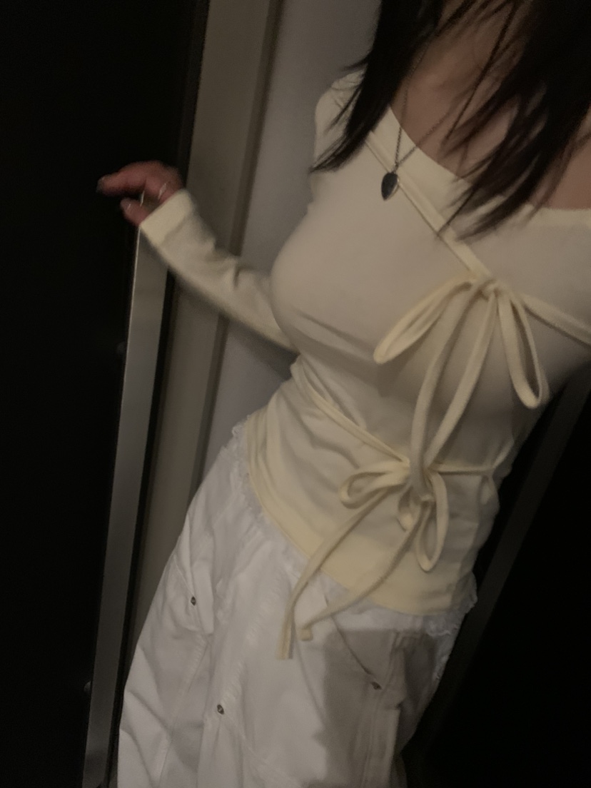 BADCALM韓國直郵㊣東大門實拍女裝新款時尚休閑長袖T恤蝴蝶結BADCALM長袖T恤