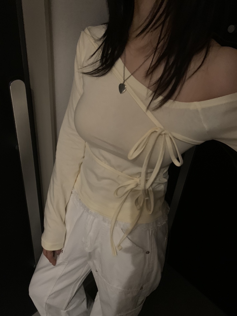 BADCALM韓國直郵㊣東大門實拍女裝新款時尚休閑長袖T恤蝴蝶結BADCALM長袖T恤