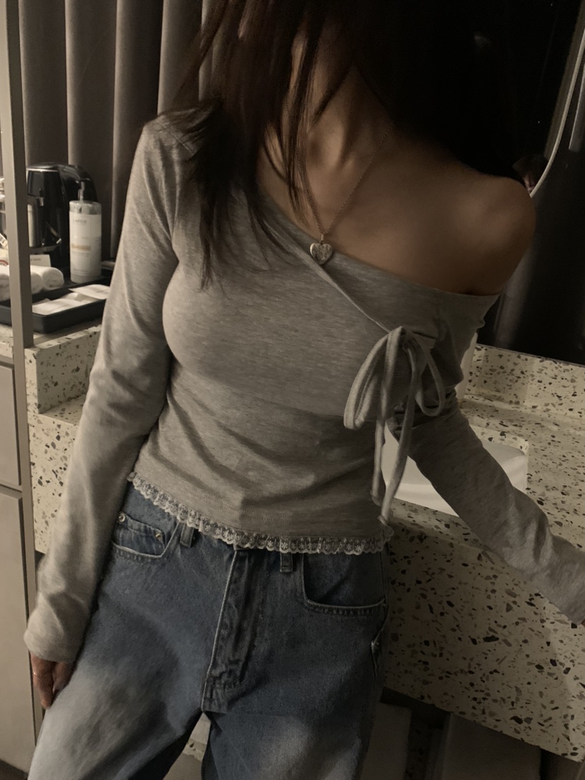 BADCALM韓國直郵㊣東大門實拍女裝新款時尚休閑長袖T恤蝴蝶結BADCALM長袖T恤